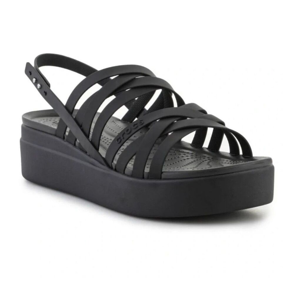 Crocs Womens Size 11 Literide Brooklyn Low Platform Strappy Wedge Sandals Black
